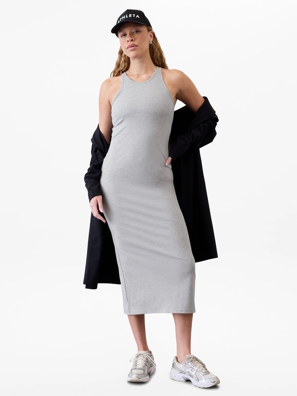 Athleta Signature‎ Rib Dress Heather Grey Modal Sleeveless Racerback Large